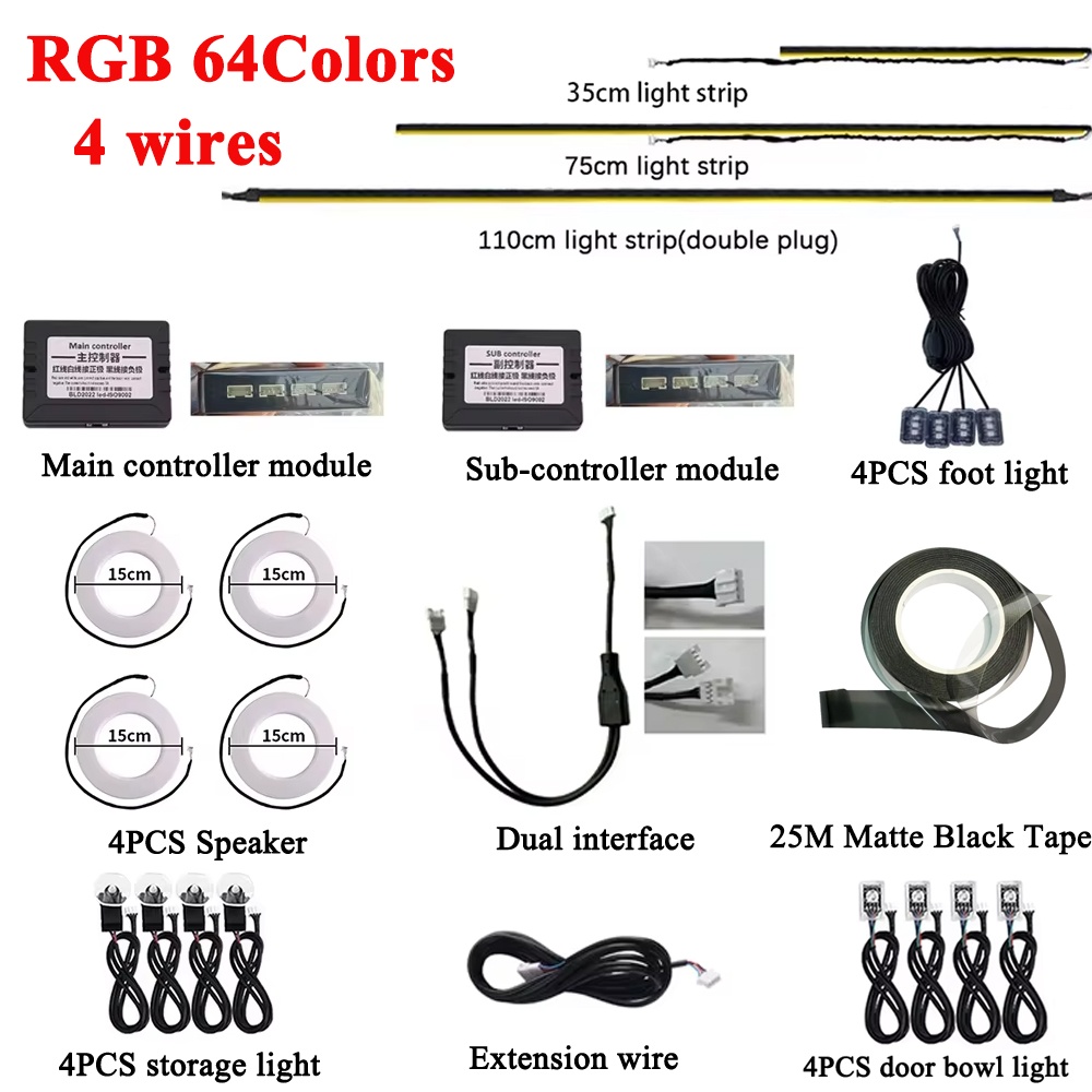 Led Gaming Light Strip - RGB 64 Colors LED Car Ambient