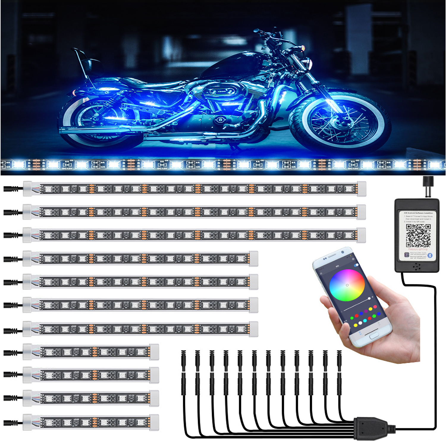 Led Gaming Light Strip - 12 PCS Motorcycle LED Light kit,